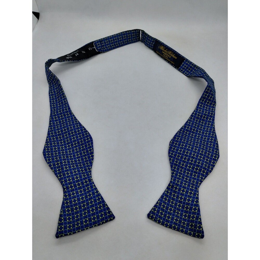 Brooks Brothers Makers Bow Tie. Blue, Greenish Yellow Geometric Silk Bowtie USA